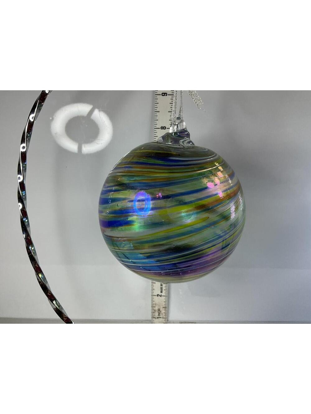 Hand Blown Art Glass Swirl Ball Ornament Cool!